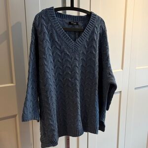 Cozy V-Neck Cable Knit Sweater - Blue